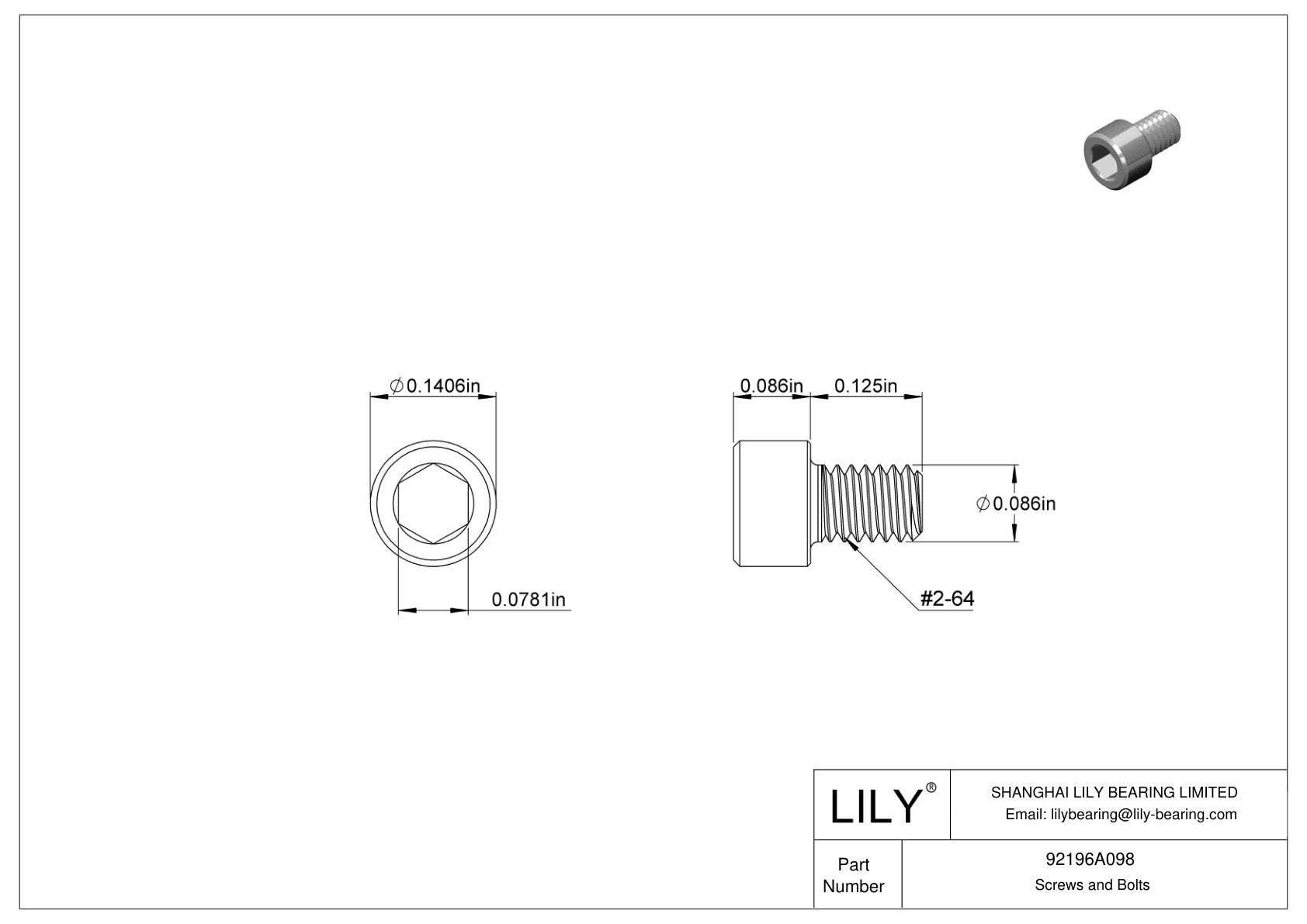 92196A098 | 18-8 Stainless Steel Socket Head Screws | Lily Bearing