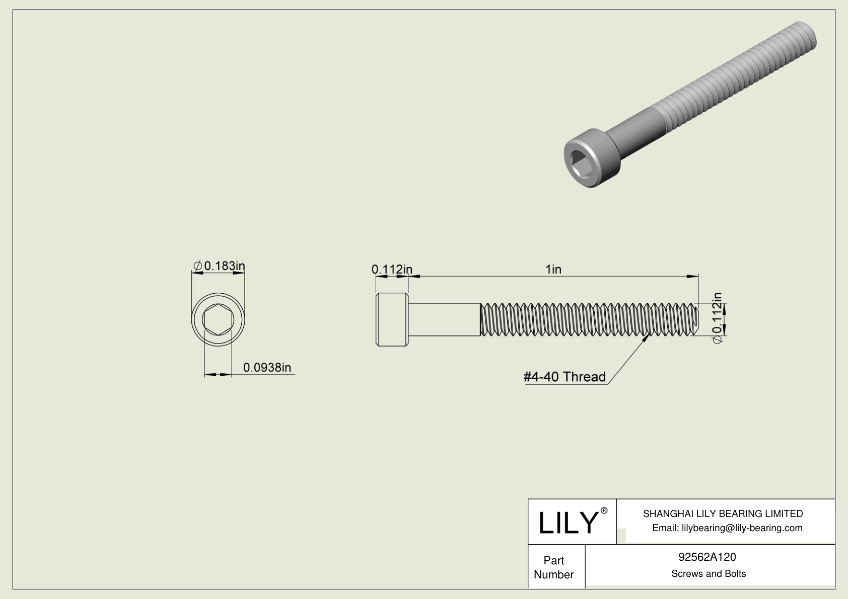 92562A120 Mil. Spec. Alloy Steel Socket Head Screws Lily Bearing