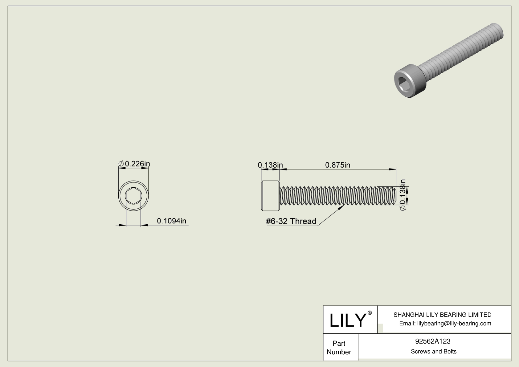 92562A123 Mil. Spec. Alloy Steel Socket Head Screws Lily Bearing