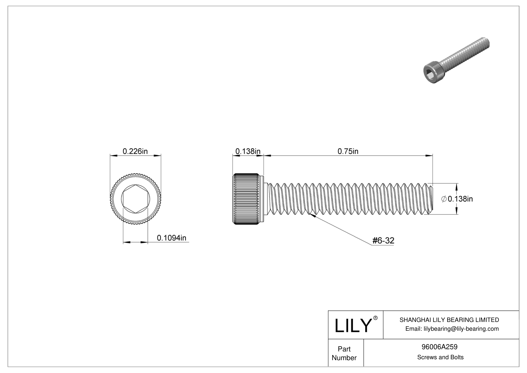 96006A259 | 18-8 Stainless Steel Socket Head Screws | Lily Bearing