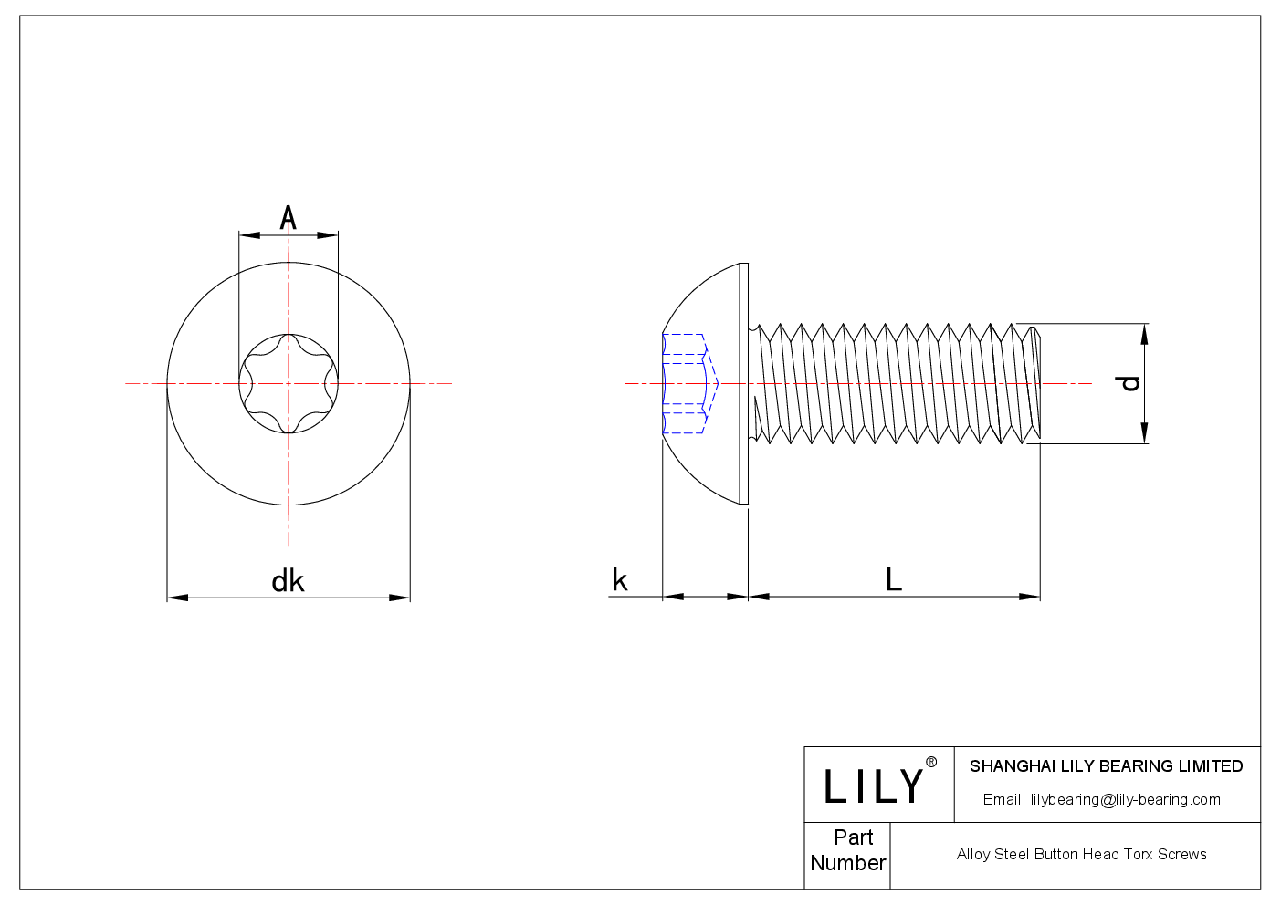 JAJBAAIBJ Alloy Steel Button Head Torx Screws cad drawing