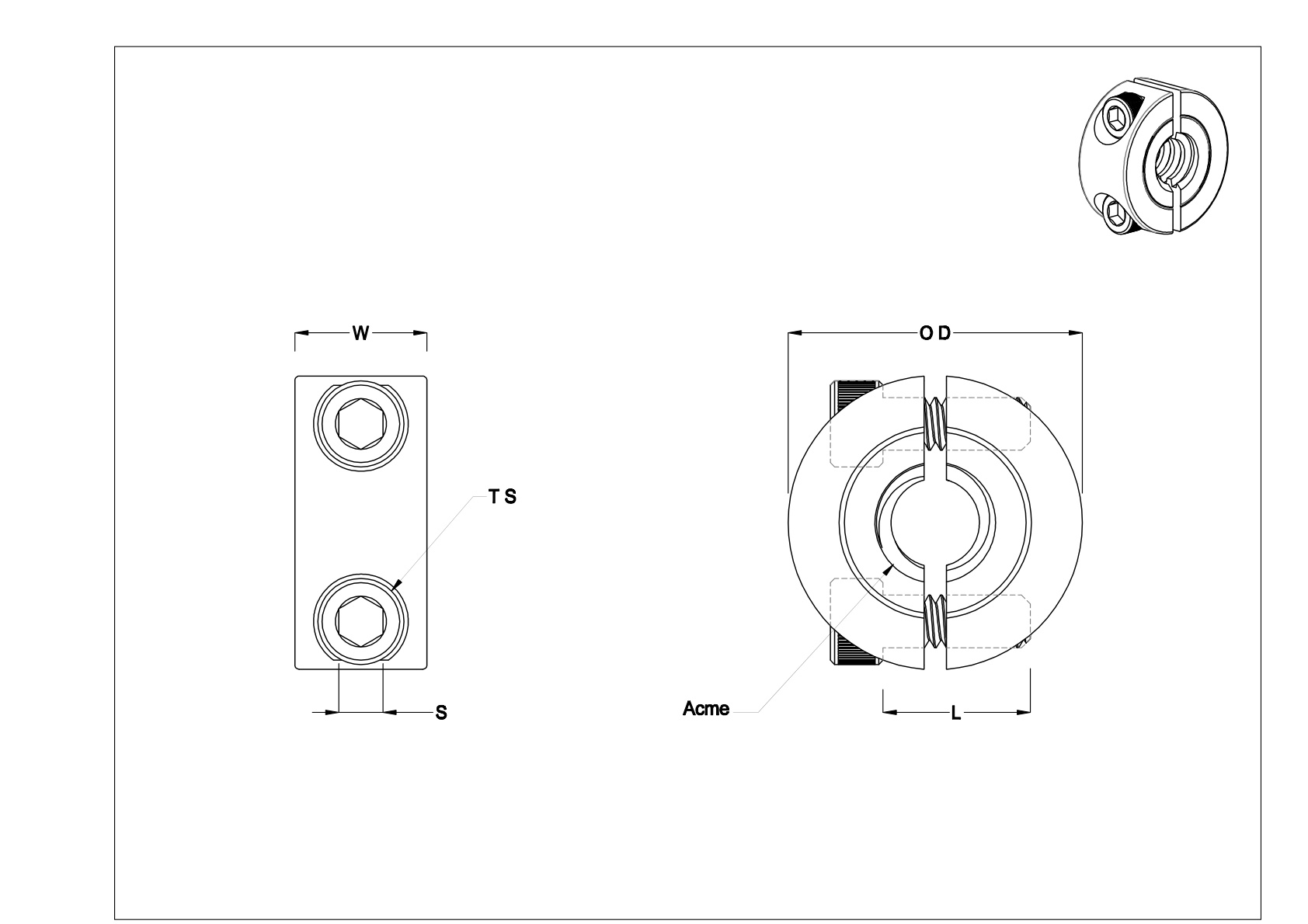 CCAHNBB Collares acme de dos piezas para husillos de apriete cad drawing