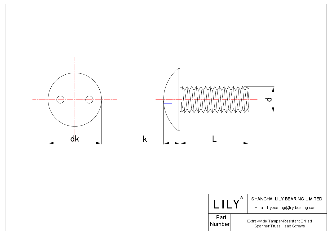 JEBDFAFJD Extra-Wide Tamper-Resistant Drilled Spanner Truss Head Screws cad drawing