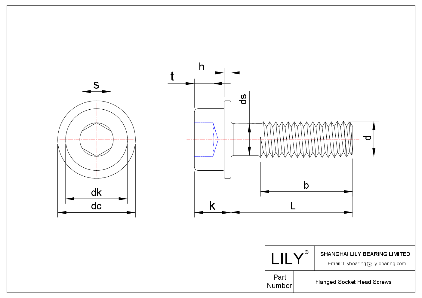 JCCDFADDE Flanged Socket Head Screws cad drawing