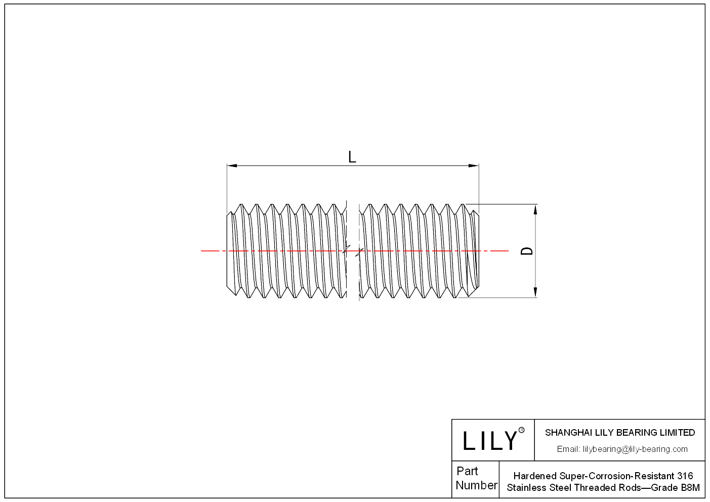 JIIGFAFDF Hardened Super-Corrosion-Resistant316 Stainless Steel Threaded Rods—Grade B8M cad drawing