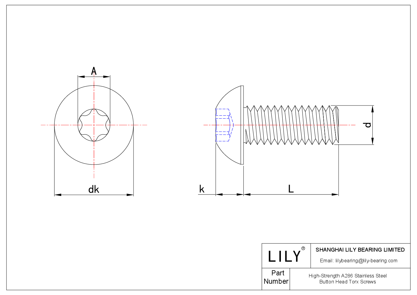 JAJDJABEC Tornillos Torx de cabeza de botón de acero inoxidable A286 de alta resistencia cad drawing