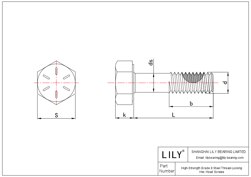 JBCBBABEC Tornillos de cabeza hexagonal con bloqueo de rosca de acero de grado 8 de alta resistencia dibujo cad