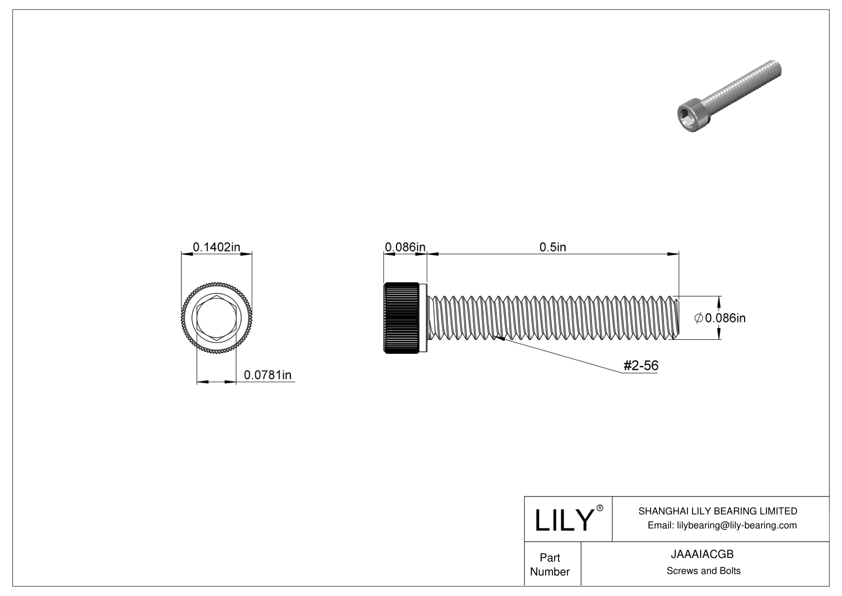 JAAAIACGB Tornillos de cabeza cilíndrica de acero inoxidable 18-8 cad drawing