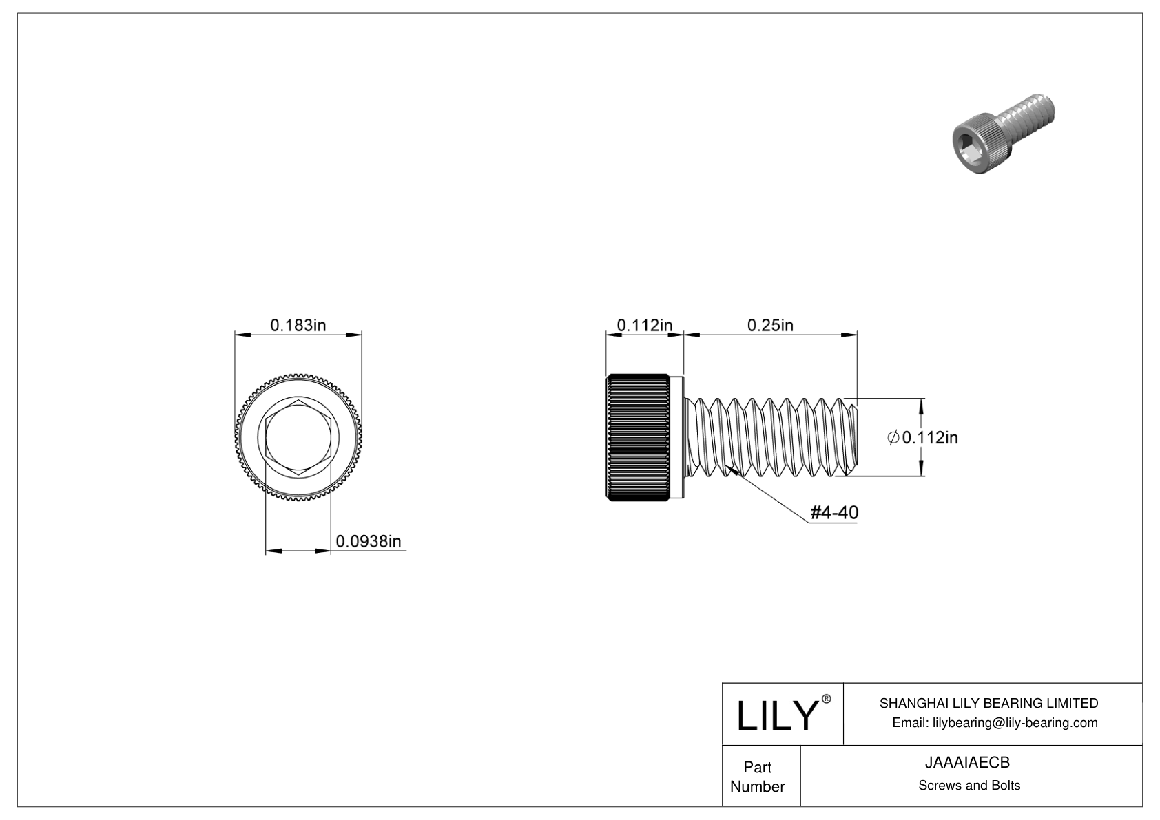 JAAAIAECB 18-8 Stainless Steel Socket Head Screws cad drawing