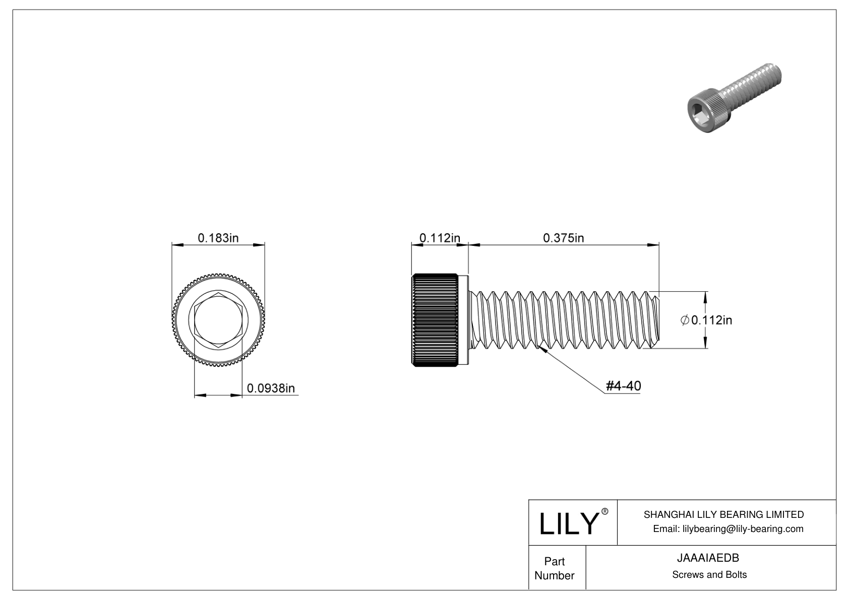 JAAAIAEDB 18-8 Stainless Steel Socket Head Screws cad drawing