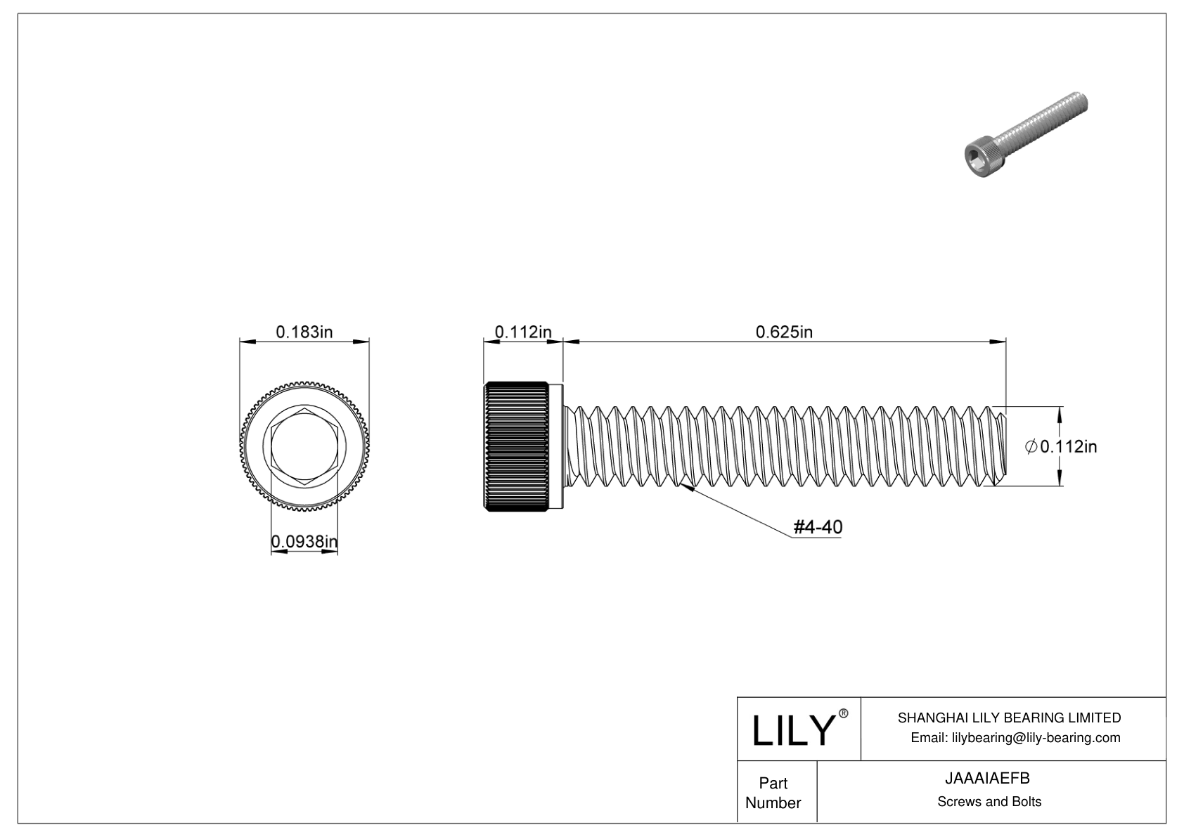 JAAAIAEFB 18-8 Stainless Steel Socket Head Screws cad drawing