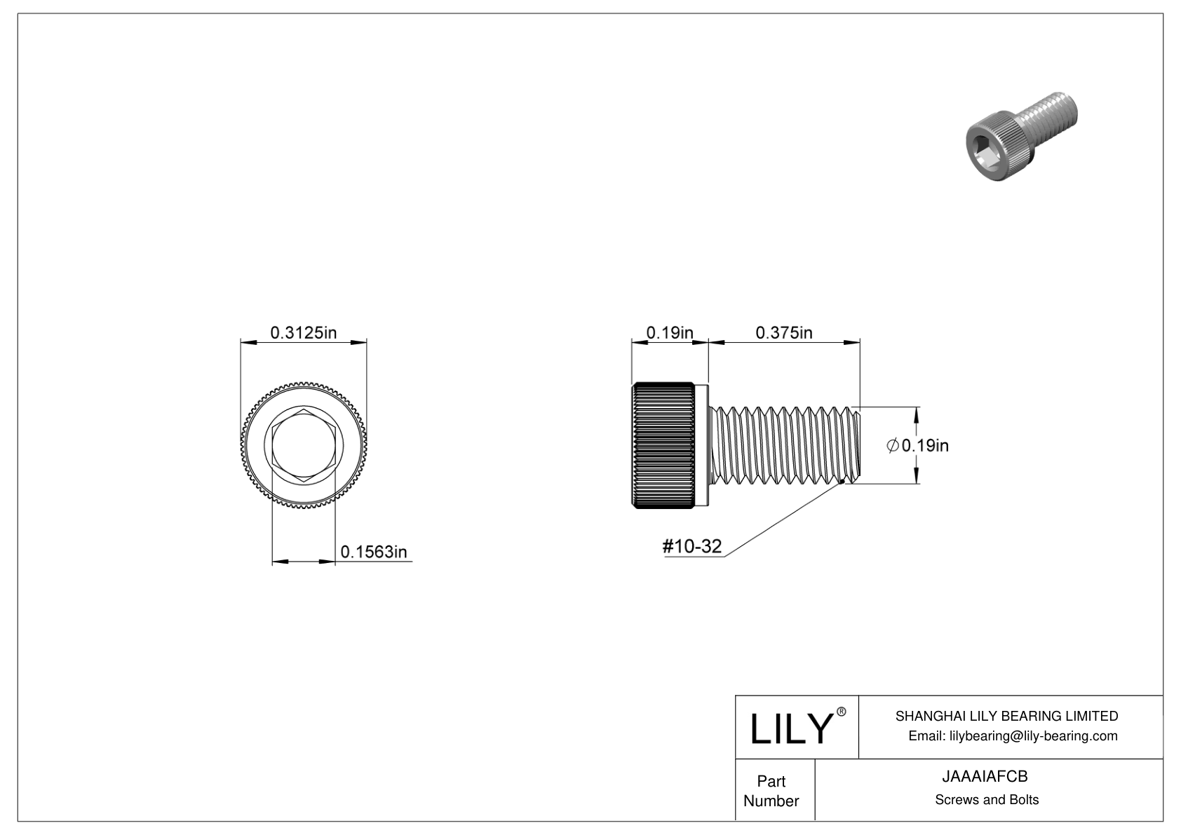 JAAAIAFCB 18-8 Stainless Steel Socket Head Screws cad drawing