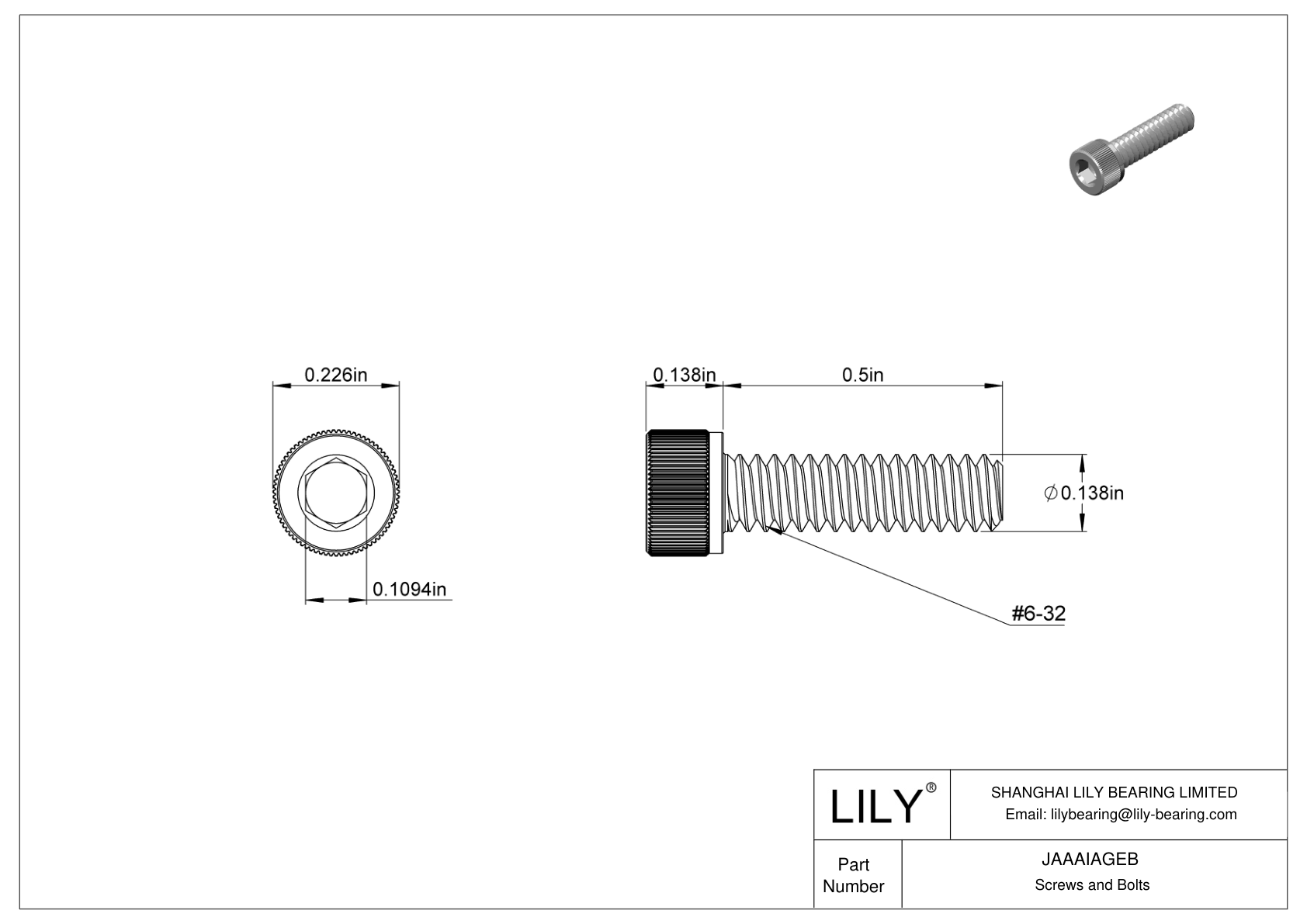 JAAAIAGEB 18-8 Stainless Steel Socket Head Screws cad drawing