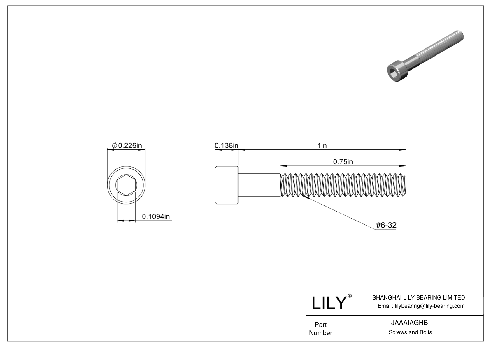 JAAAIAGHB 18-8 Stainless Steel Socket Head Screws cad drawing