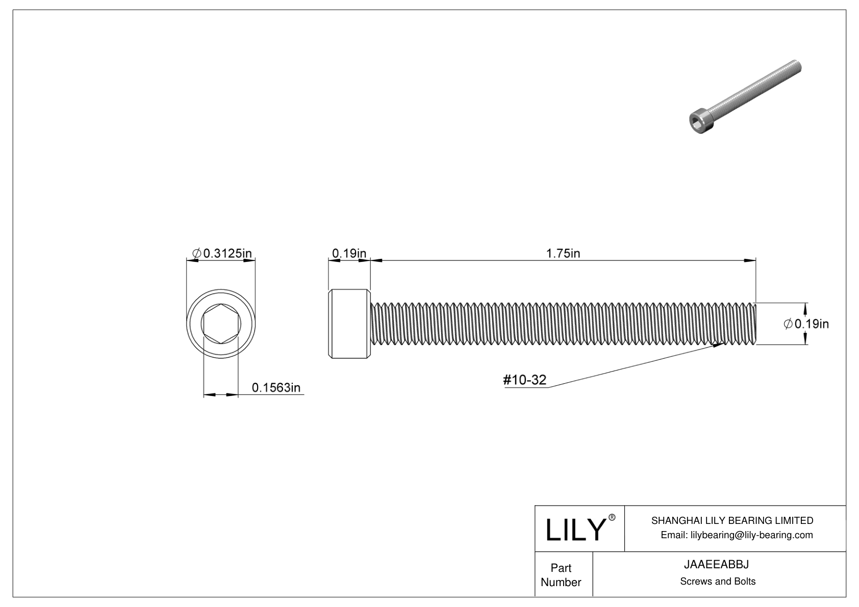 JAAEEABBJ Alloy Steel Socket Head Screws cad drawing