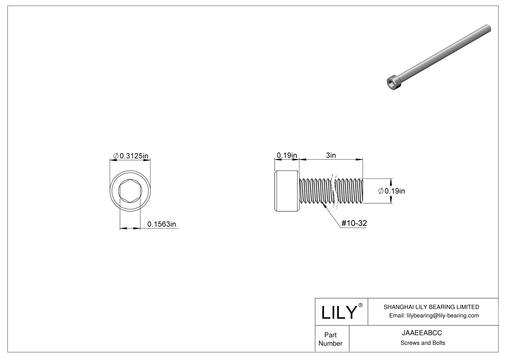 JAAEEABCC Alloy Steel Socket Head Screws cad drawing