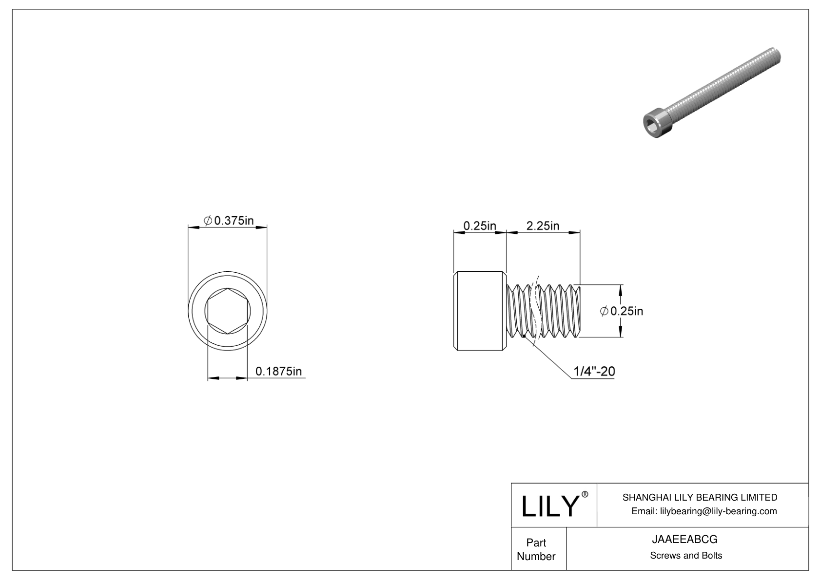 JAAEEABCG Alloy Steel Socket Head Screws cad drawing