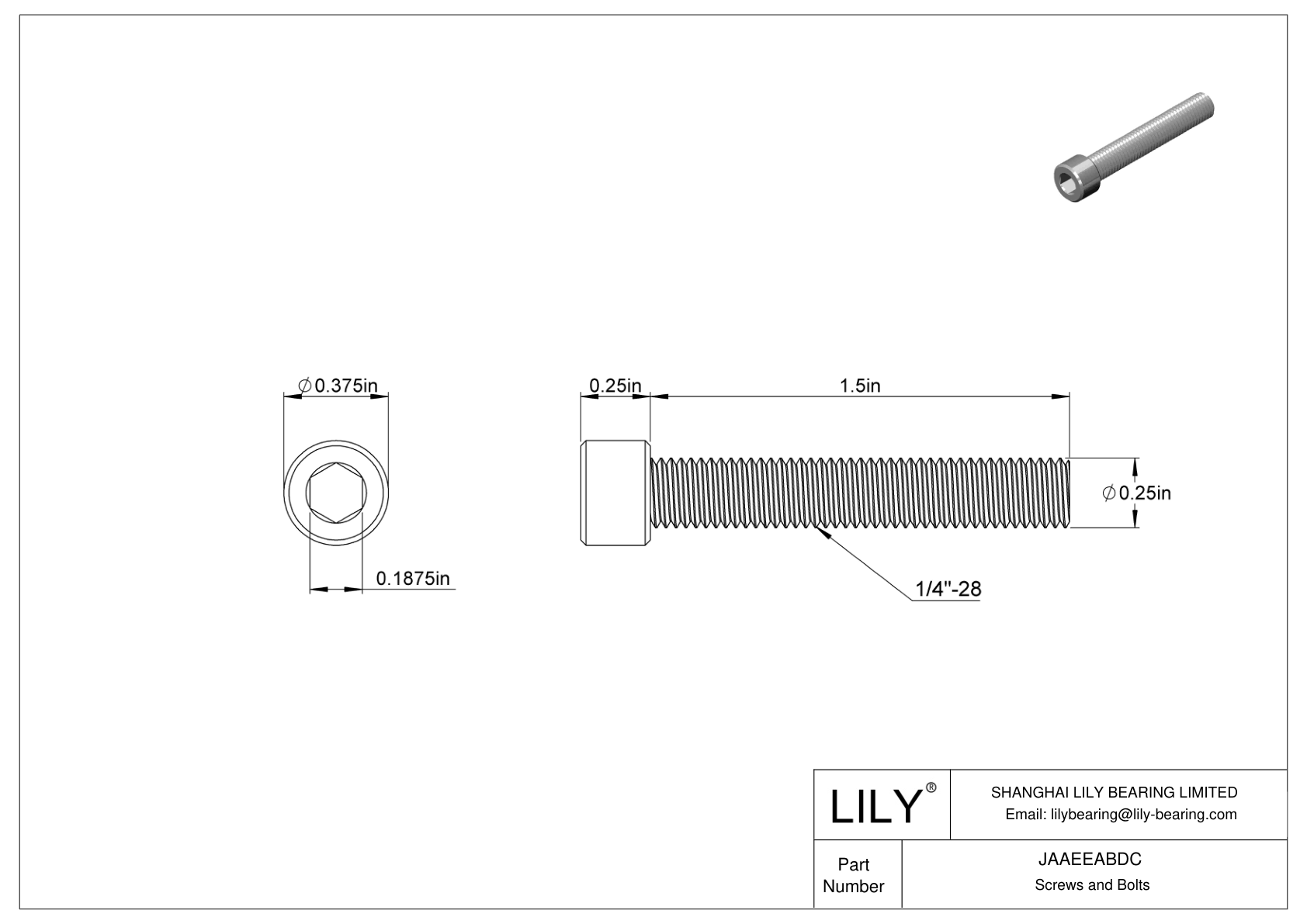 JAAEEABDC Alloy Steel Socket Head Screws cad drawing