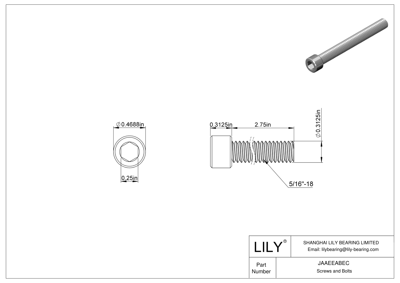 JAAEEABEC Alloy Steel Socket Head Screws cad drawing