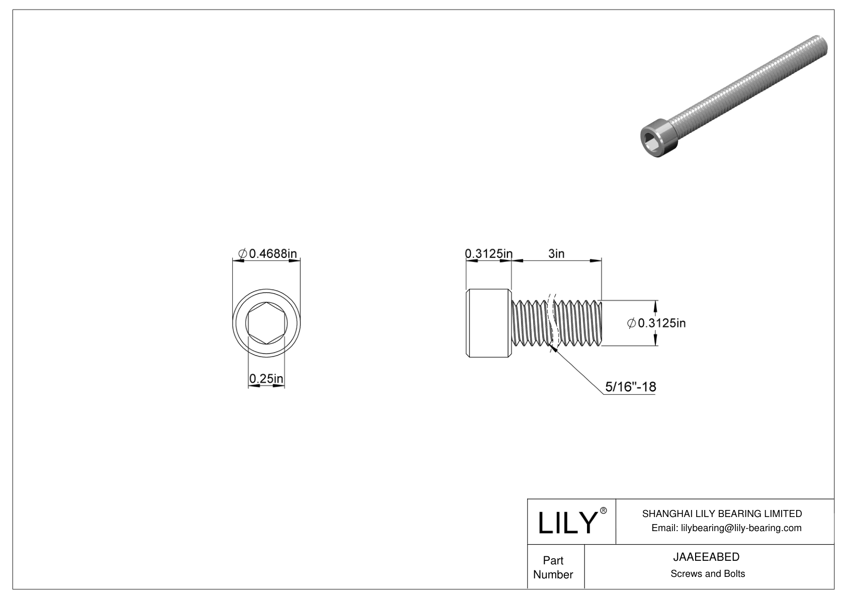 JAAEEABED Alloy Steel Socket Head Screws cad drawing