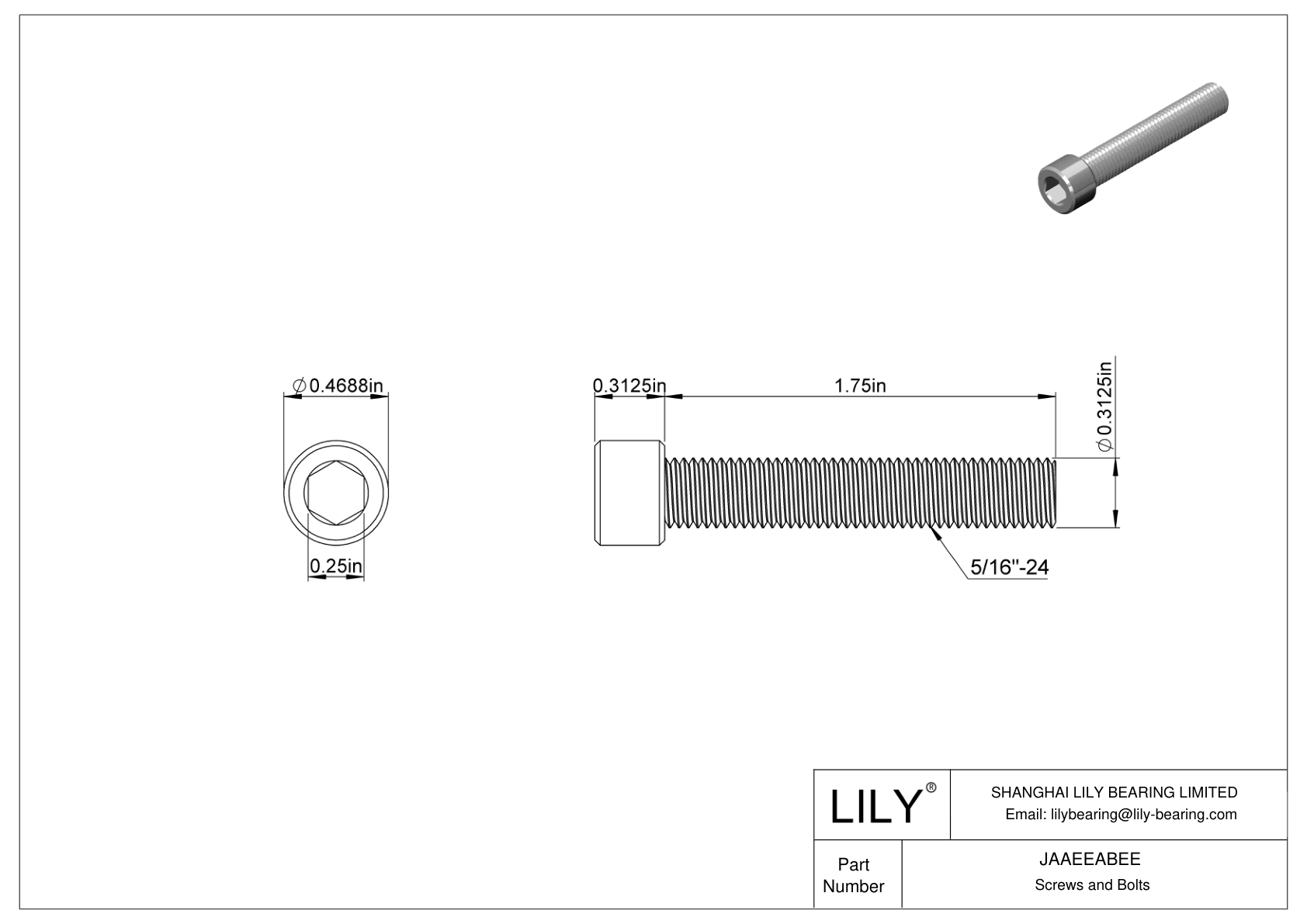 JAAEEABEE Alloy Steel Socket Head Screws cad drawing