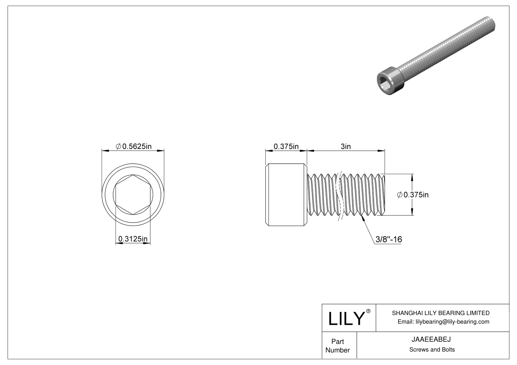 JAAEEABEJ Alloy Steel Socket Head Screws cad drawing