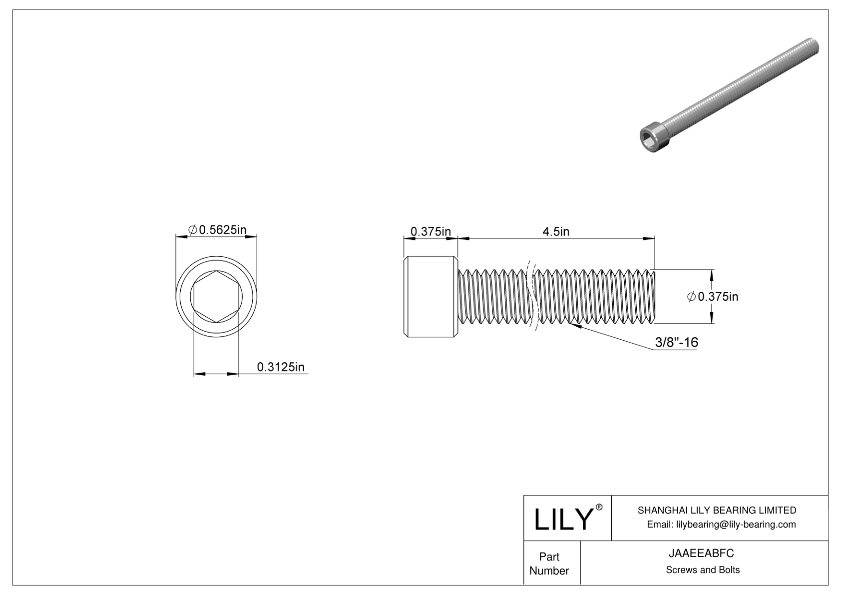 JAAEEABFC Alloy Steel Socket Head Screws cad drawing