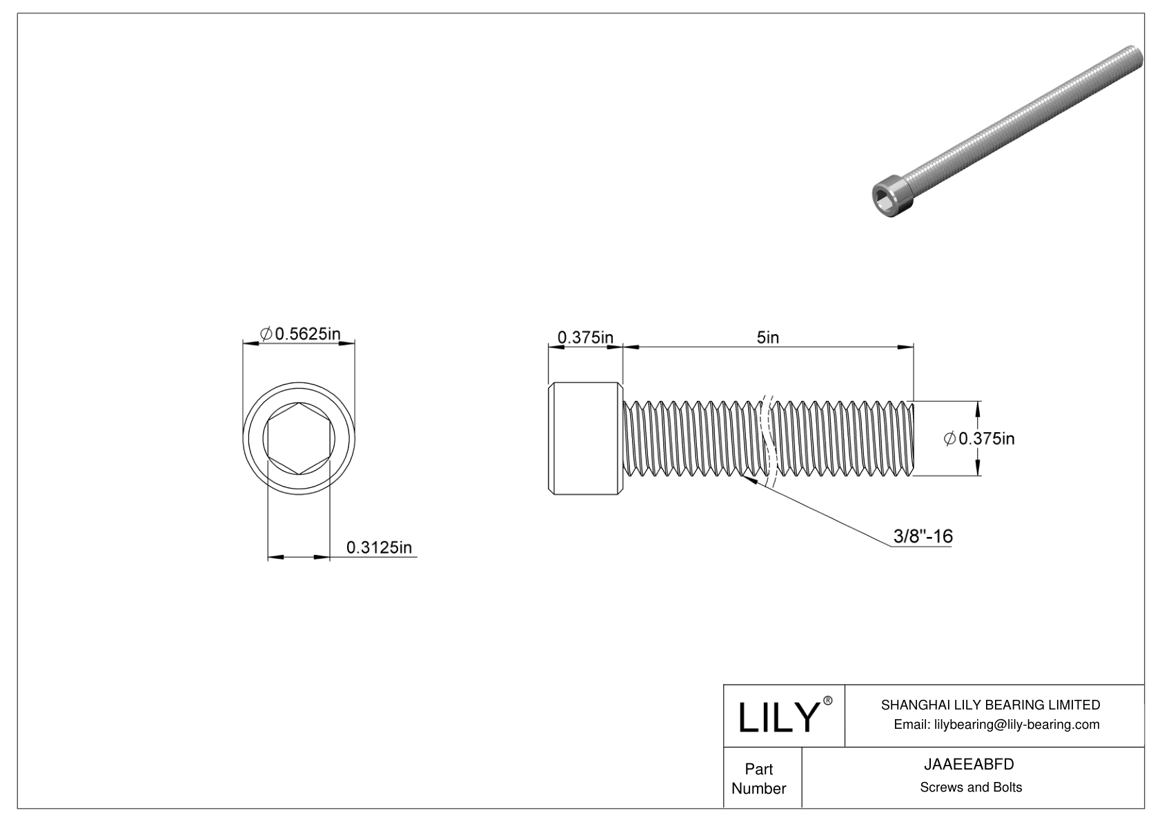 JAAEEABFD Alloy Steel Socket Head Screws cad drawing