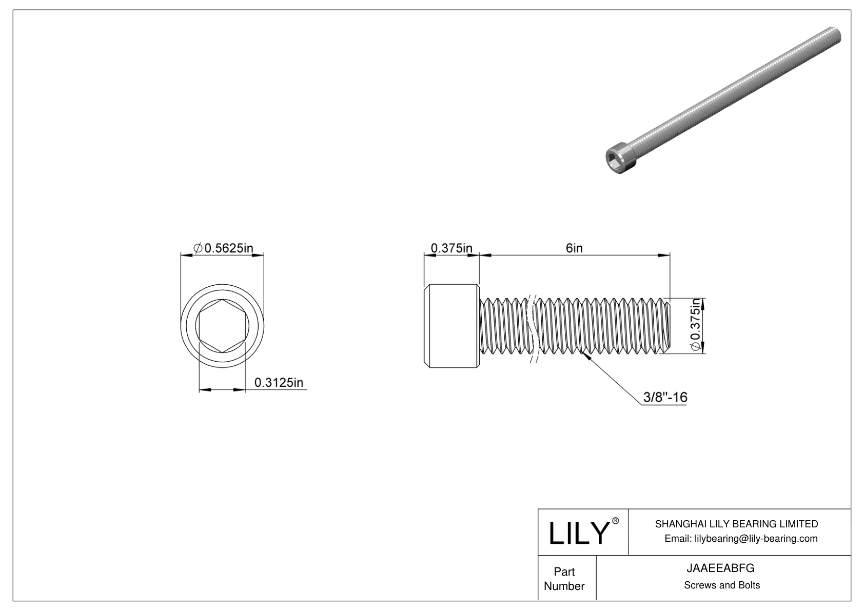 JAAEEABFG Alloy Steel Socket Head Screws cad drawing