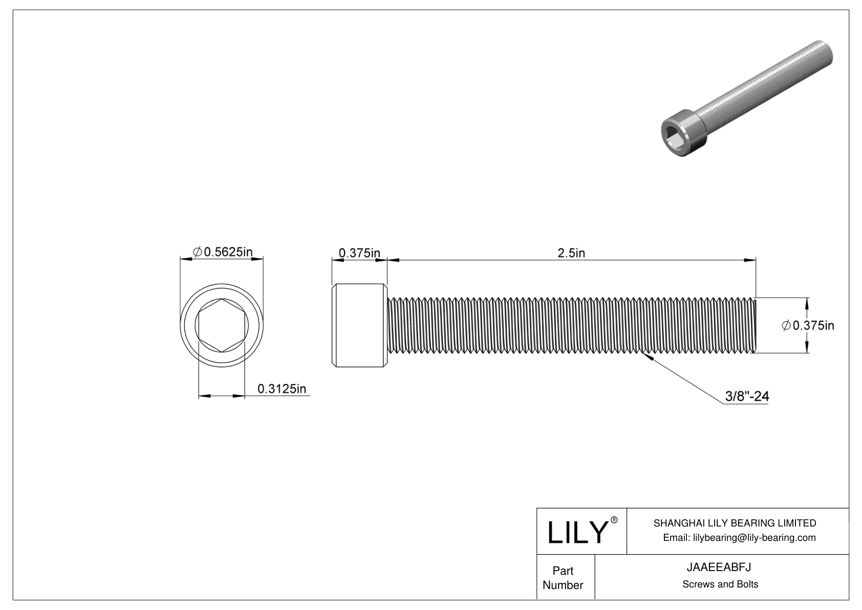 JAAEEABFJ Alloy Steel Socket Head Screws cad drawing