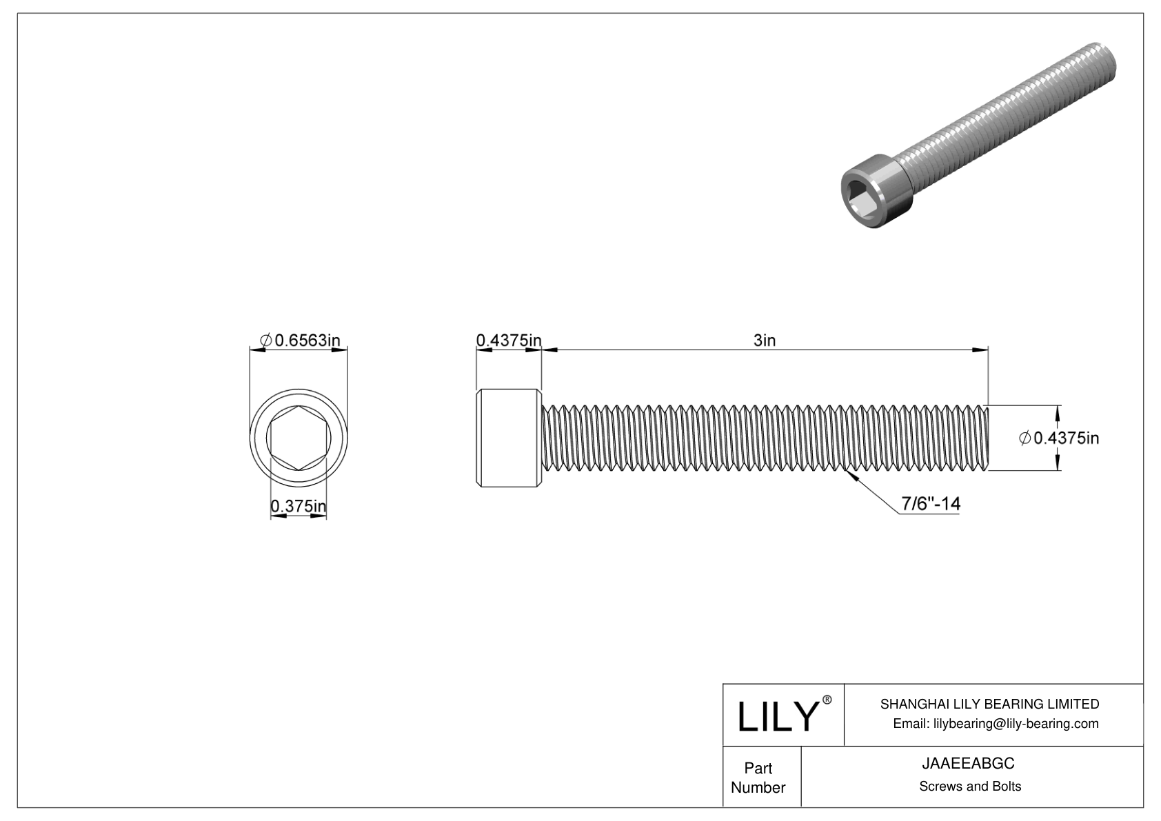 JAAEEABGC Alloy Steel Socket Head Screws cad drawing