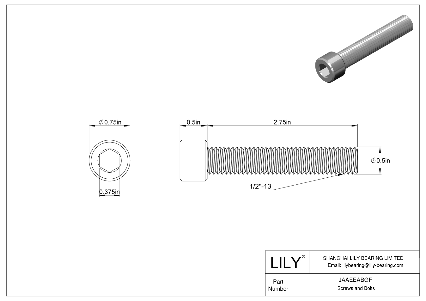 JAAEEABGF Alloy Steel Socket Head Screws cad drawing