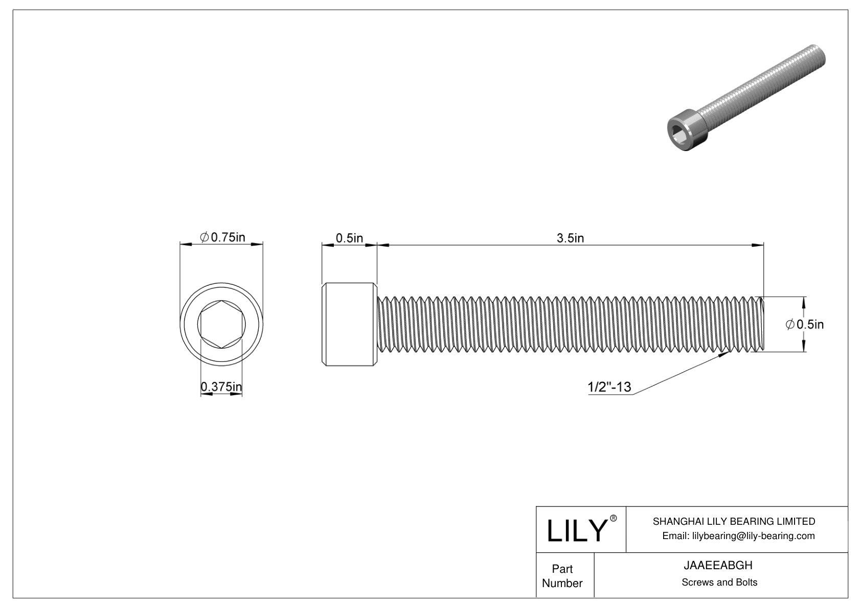 JAAEEABGH Alloy Steel Socket Head Screws cad drawing