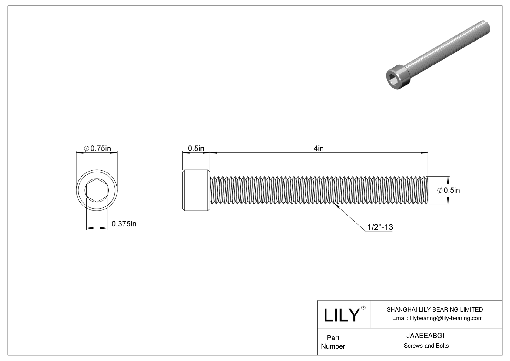 JAAEEABGI Alloy Steel Socket Head Screws cad drawing