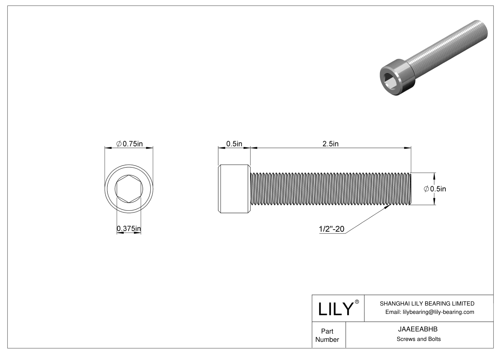 JAAEEABHB Alloy Steel Socket Head Screws cad drawing