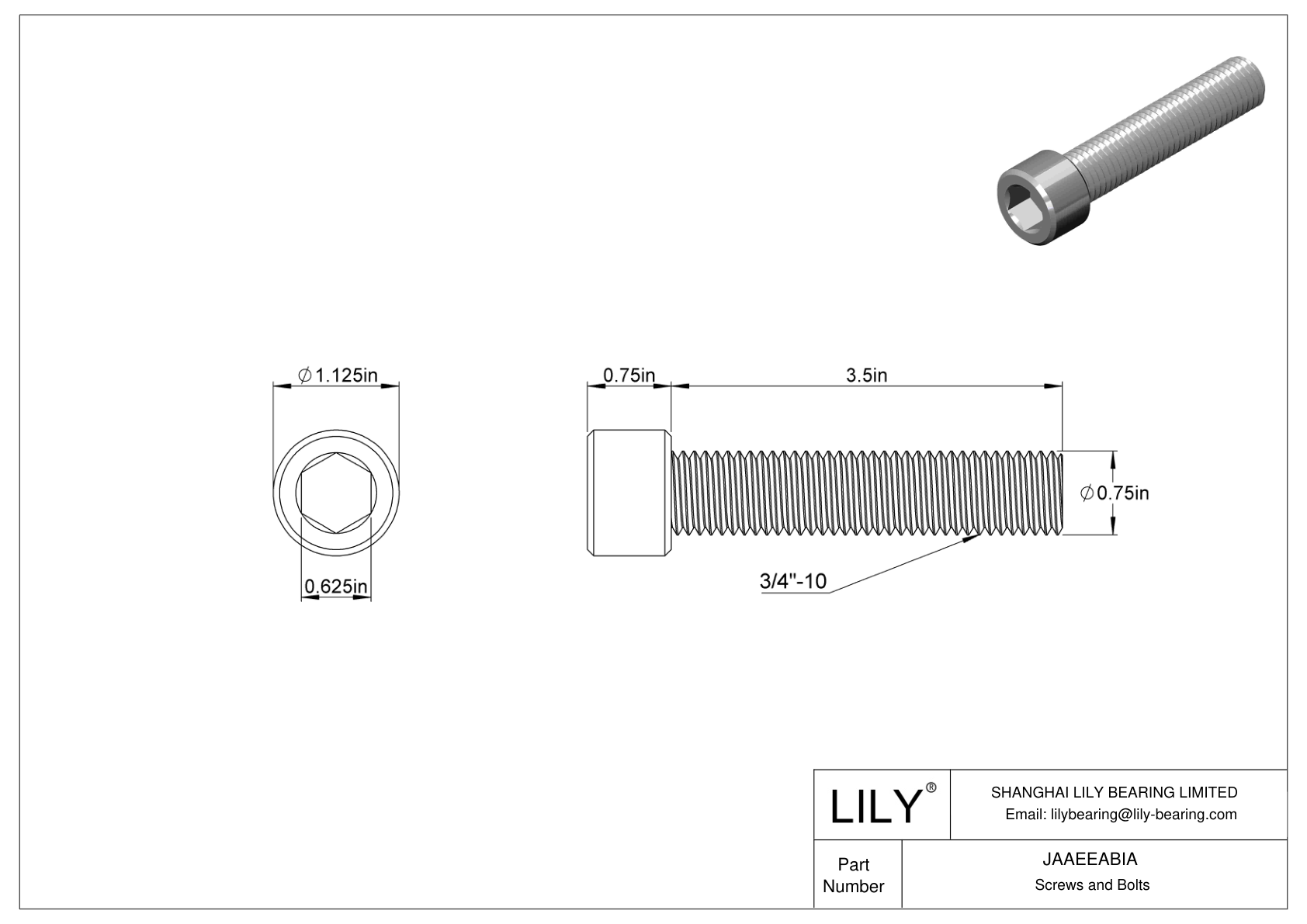 JAAEEABIA Alloy Steel Socket Head Screws cad drawing