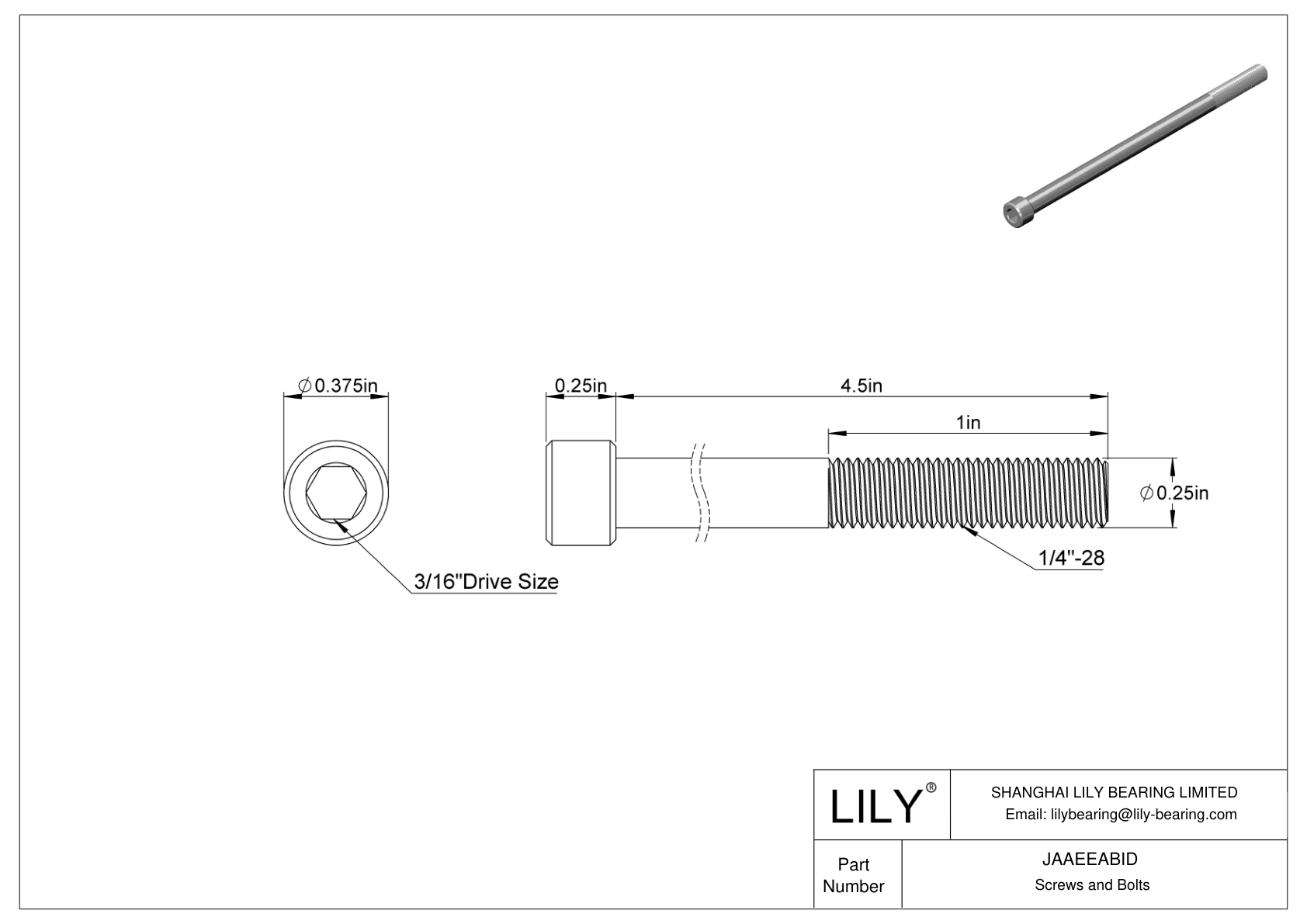 JAAEEABID Alloy Steel Socket Head Screws cad drawing