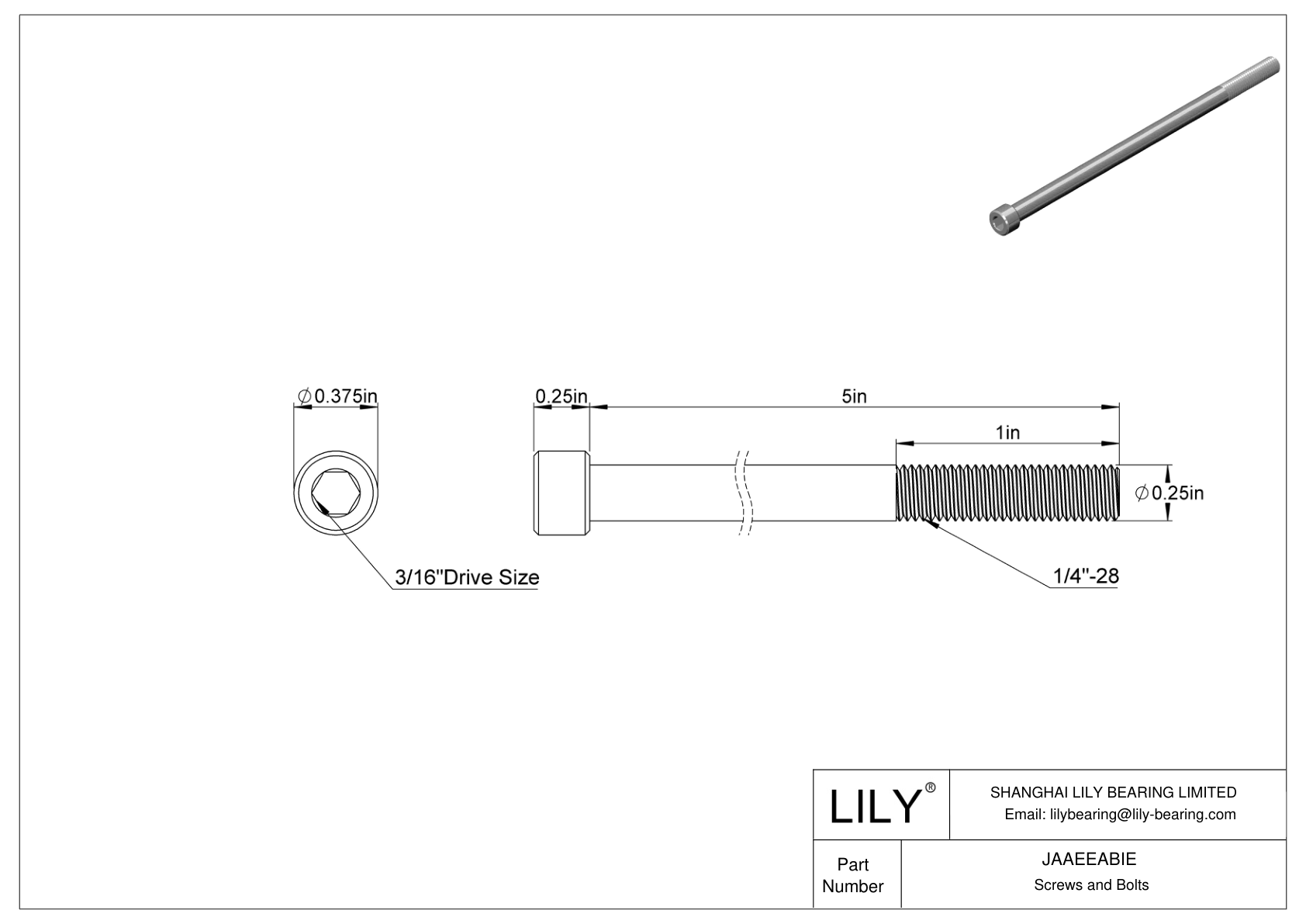 JAAEEABIE 合金钢内六角螺钉 cad drawing