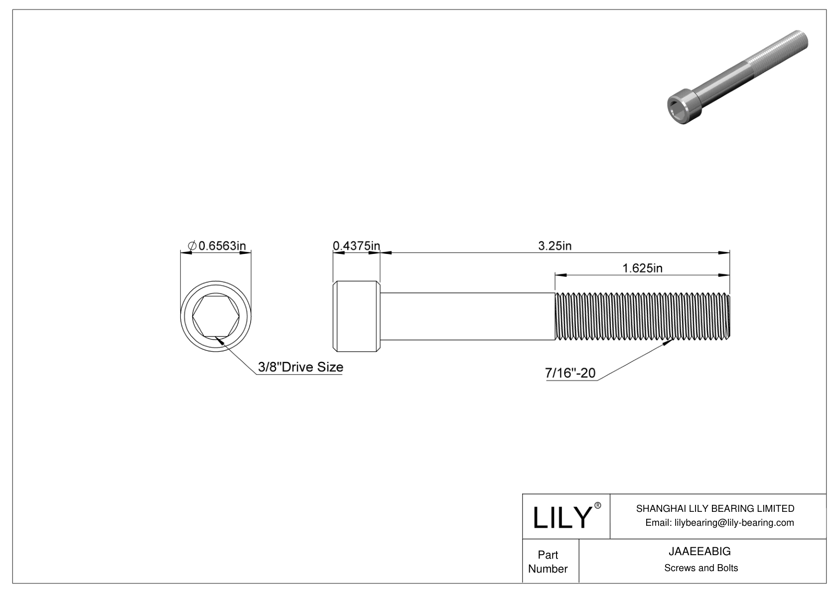 JAAEEABIG Alloy Steel Socket Head Screws cad drawing