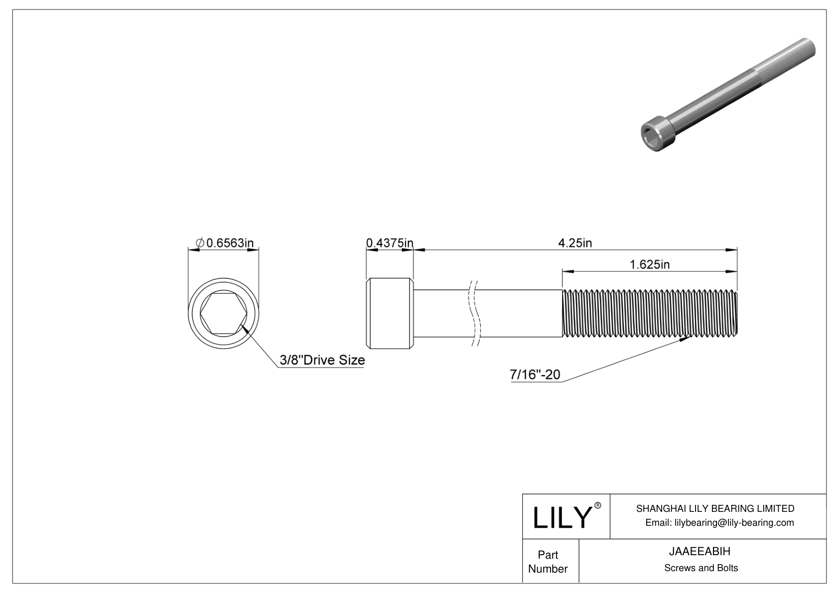 JAAEEABIH Alloy Steel Socket Head Screws cad drawing