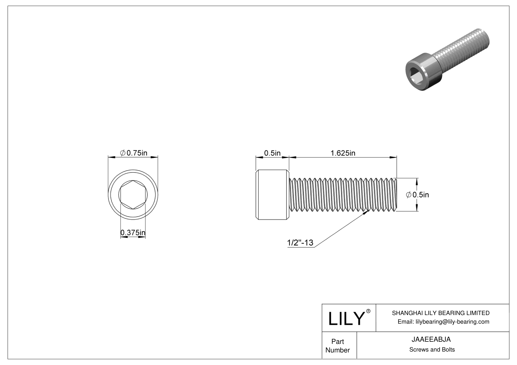 JAAEEABJA Alloy Steel Socket Head Screws cad drawing