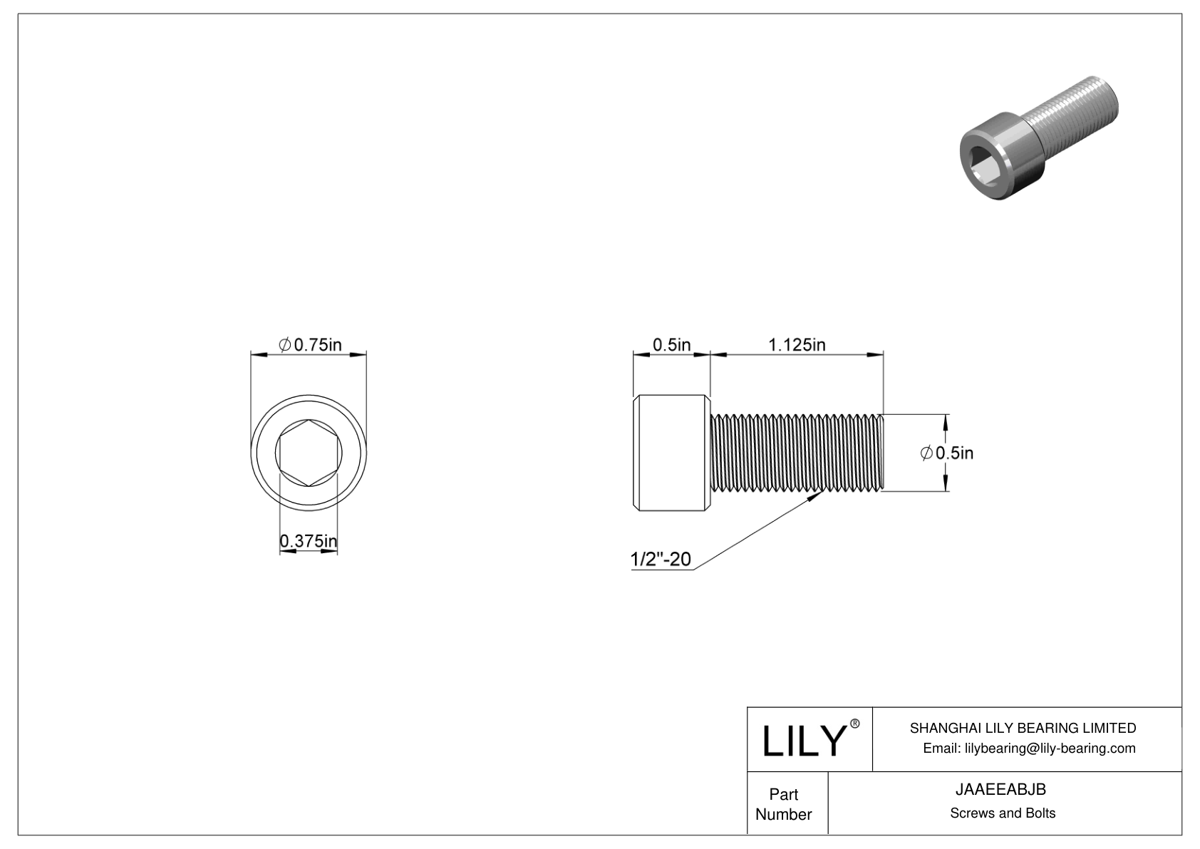 JAAEEABJB Alloy Steel Socket Head Screws cad drawing