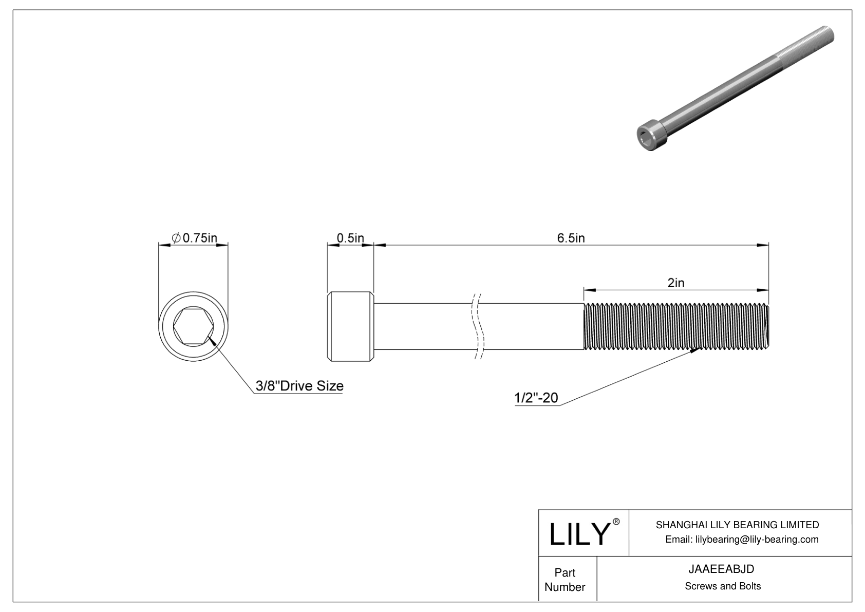 JAAEEABJD Alloy Steel Socket Head Screws cad drawing