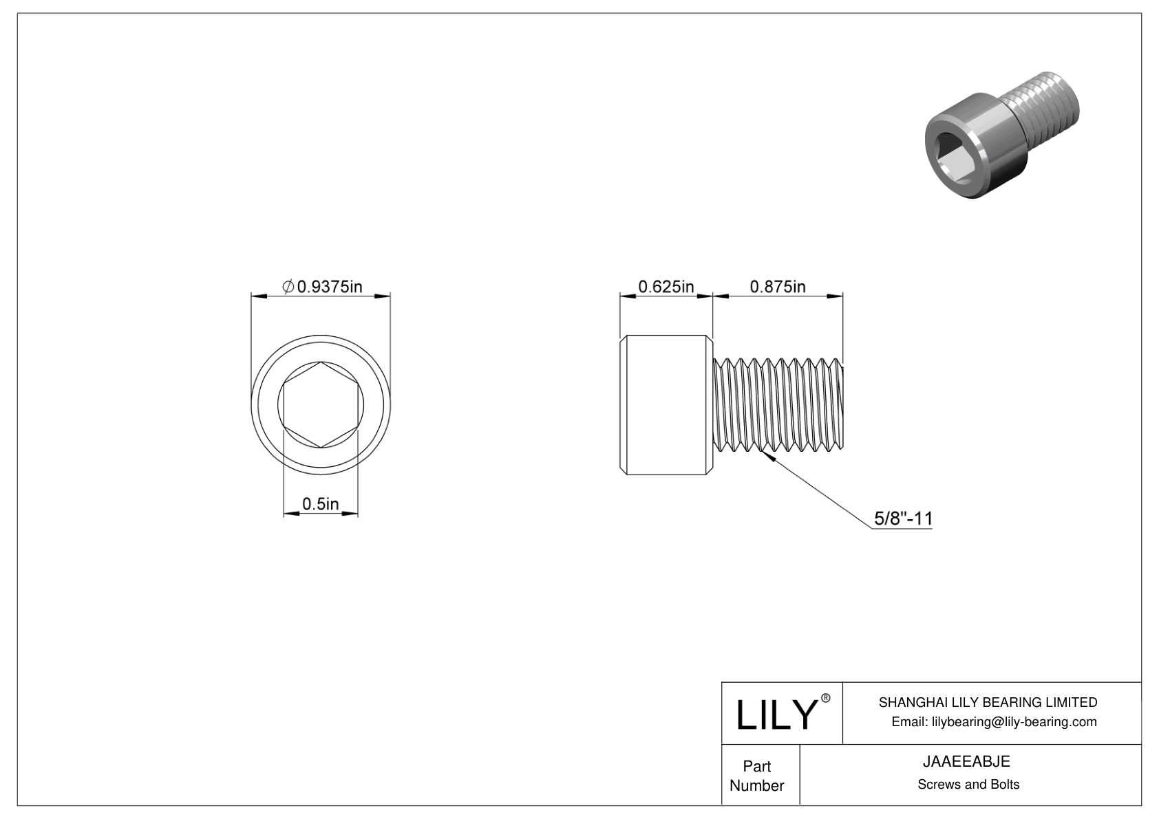 JAAEEABJE Alloy Steel Socket Head Screws cad drawing