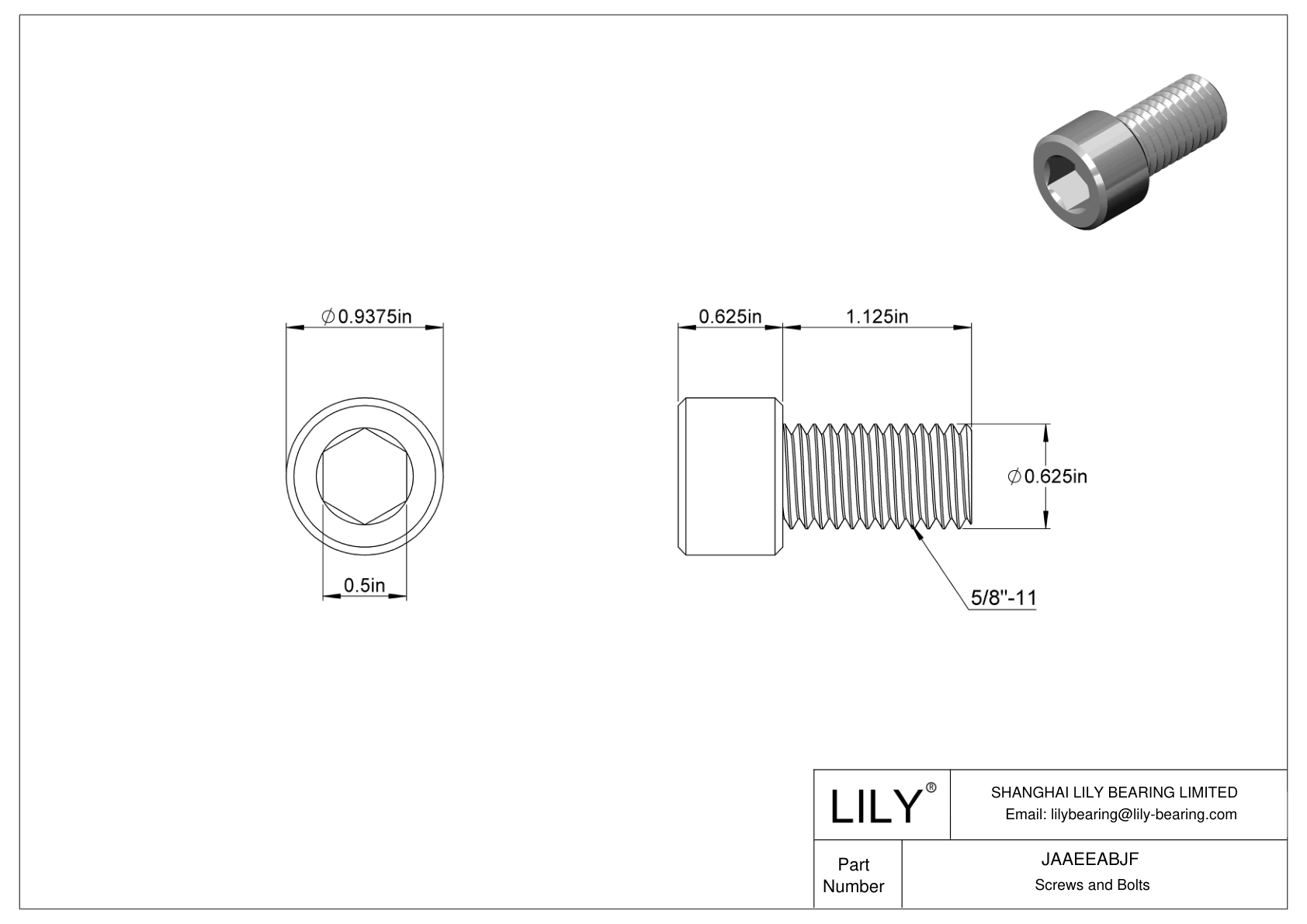 JAAEEABJF Alloy Steel Socket Head Screws cad drawing