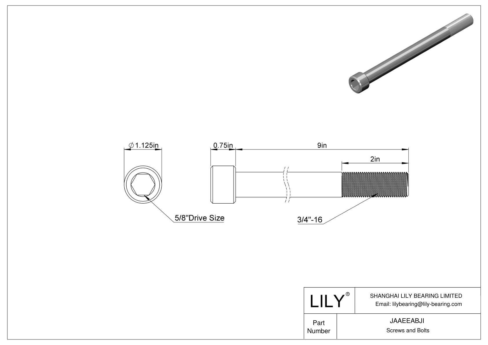 JAAEEABJI Alloy Steel Socket Head Screws cad drawing