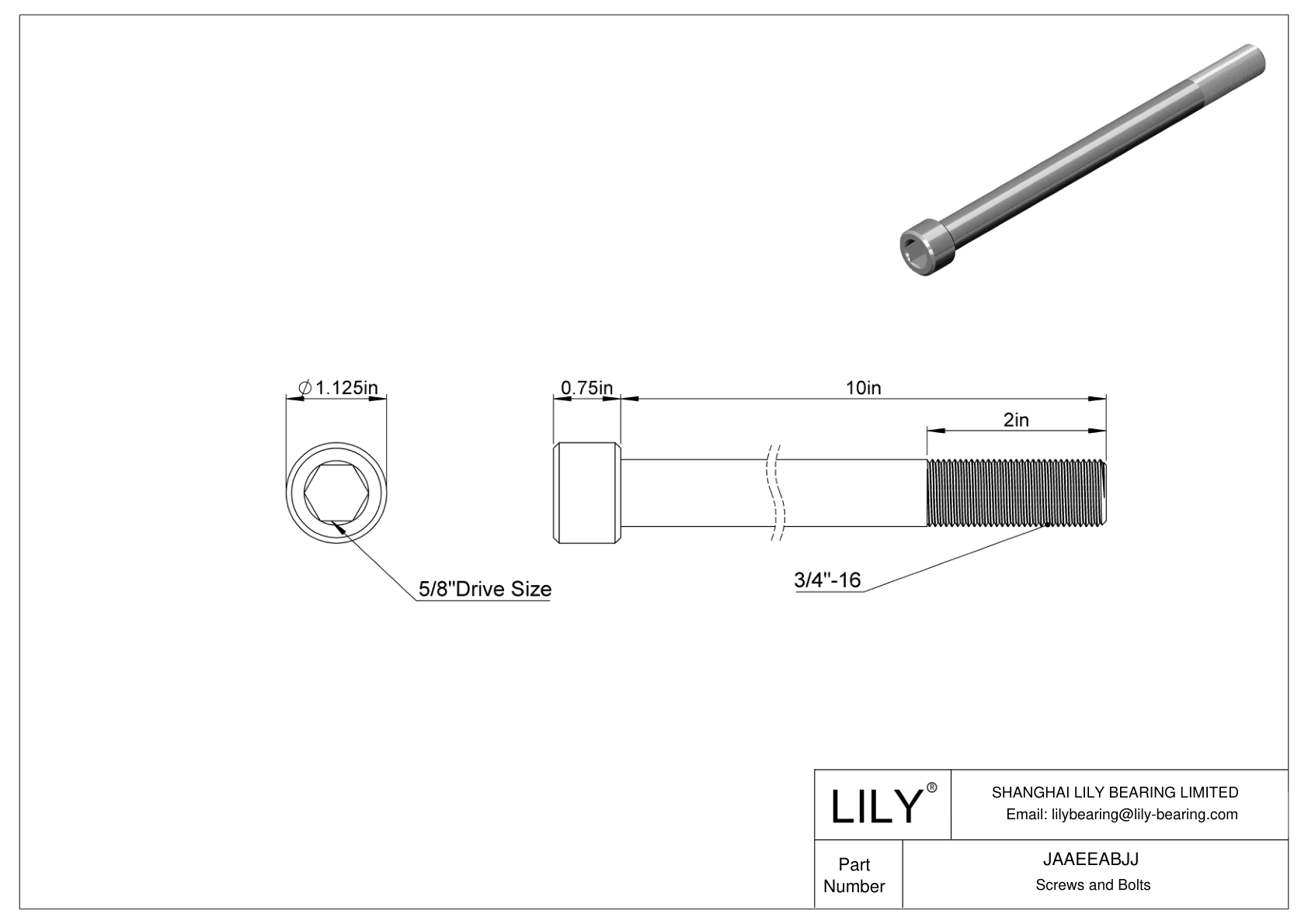 JAAEEABJJ Alloy Steel Socket Head Screws cad drawing