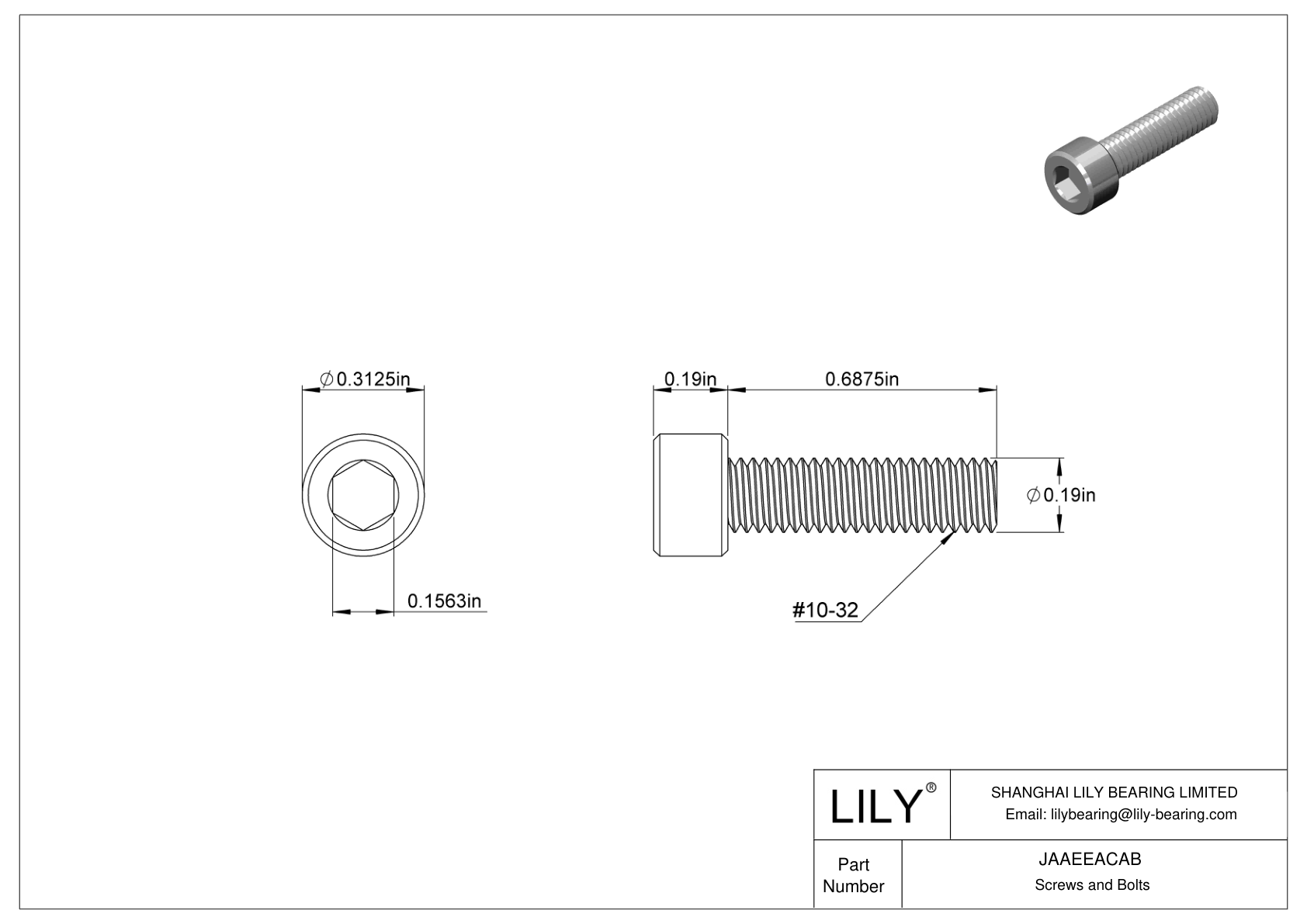 JAAEEACAB Alloy Steel Socket Head Screws cad drawing