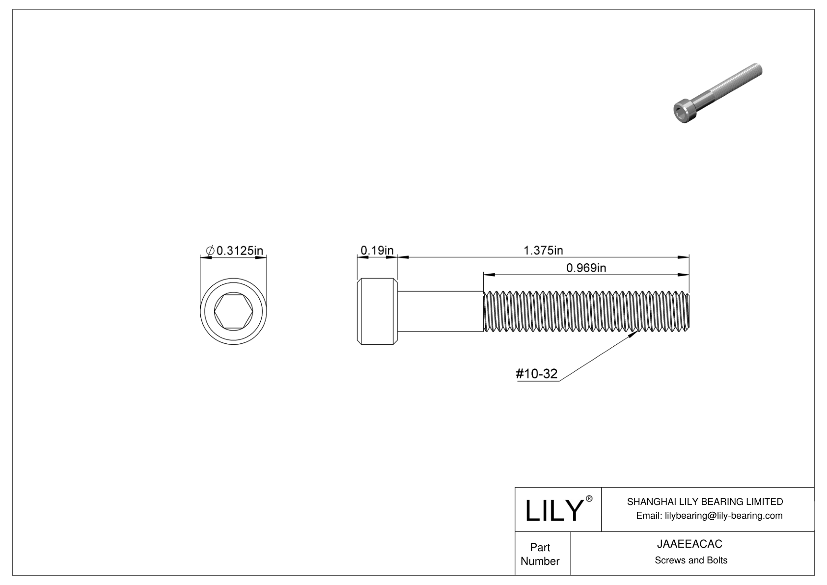 JAAEEACAC Alloy Steel Socket Head Screws cad drawing