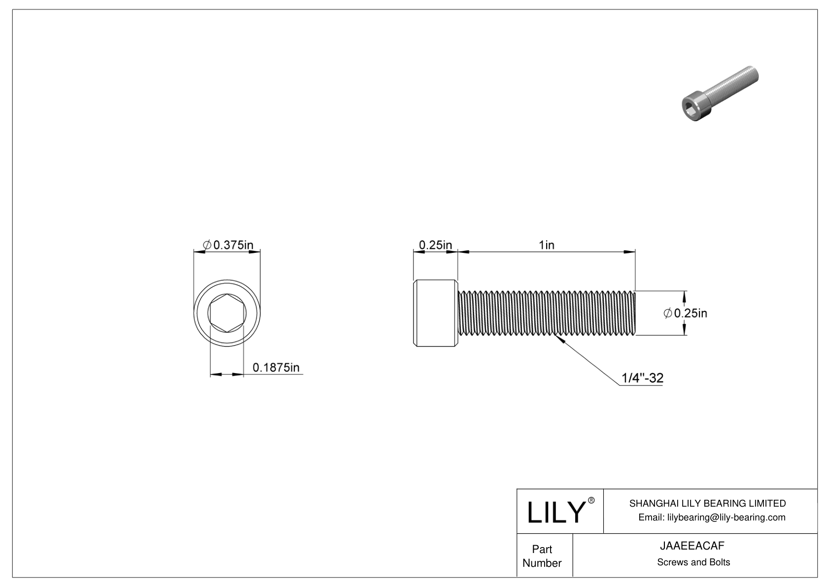 JAAEEACAF Alloy Steel Socket Head Screws cad drawing